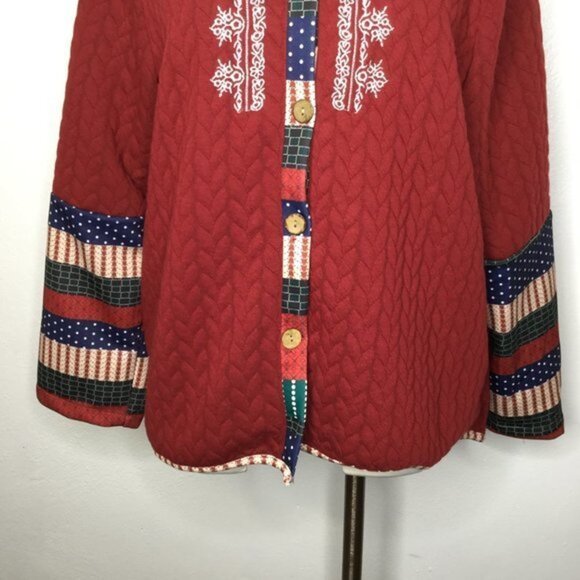 Jimmy Yoo Burgundy Stripe Hooded Swing Coat Size Medium Embroidered - Picture 3 of 11